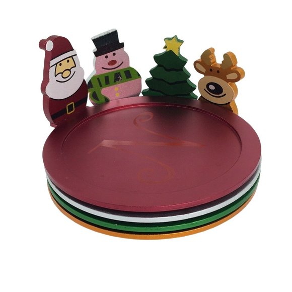 Christmas NOEL Decorative Stacking Drink Coasters Santa Tree Reindeer Tree Metal - Picture 1 of 12